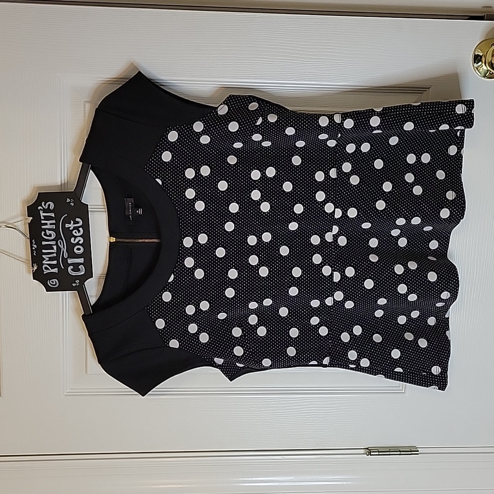 The Limited Blouse XL Black with White Polka Dots Cap Sleeves